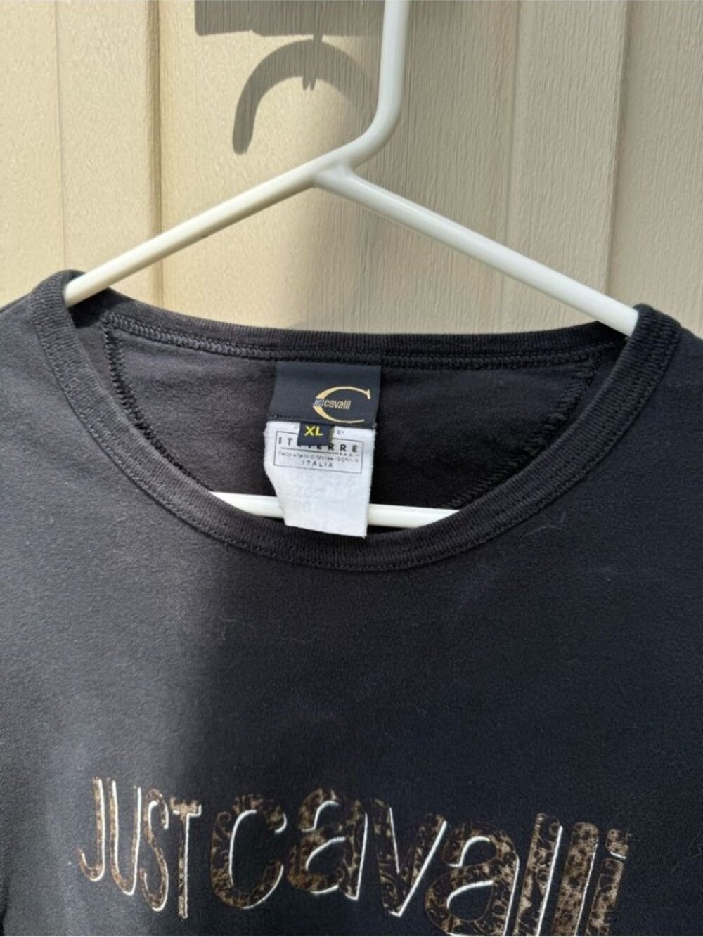 Just Cavalli Black Cotton Stretch Long Sleeve Logo Tee XL - Picture 2 of 5